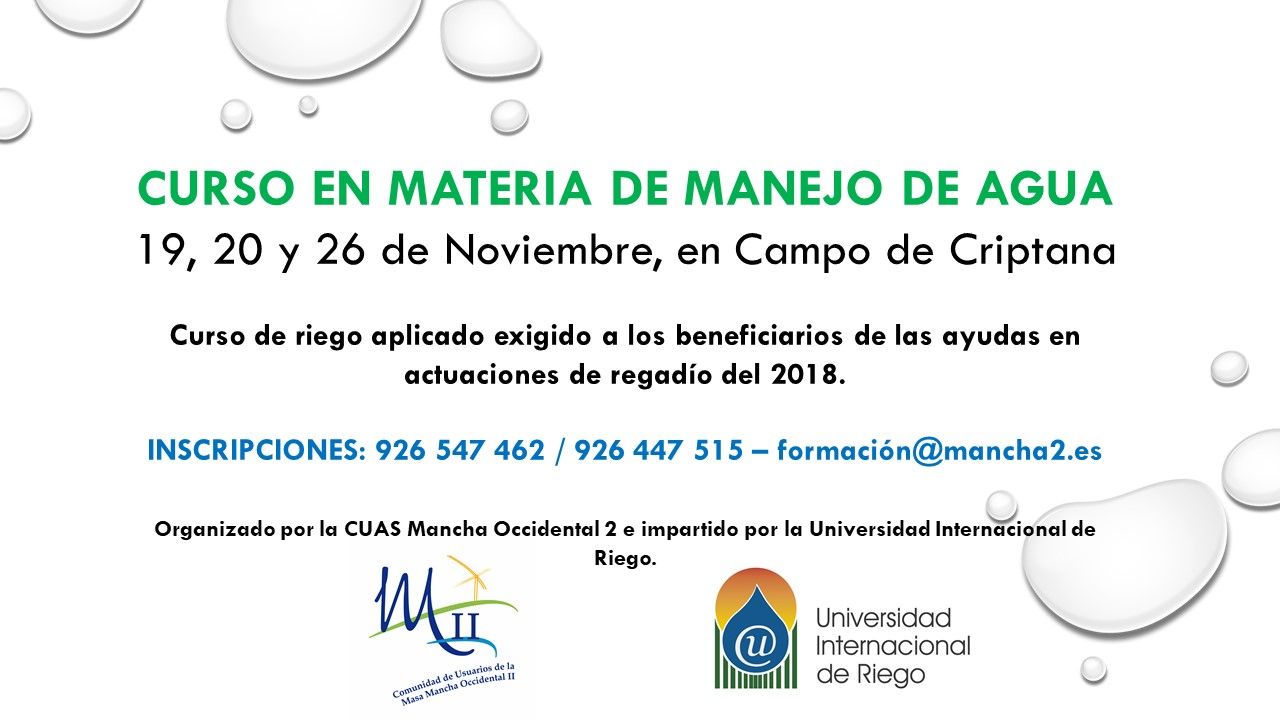 CUAS Mancha Occidental II impartirá un curso homologado sobre manejo del agua